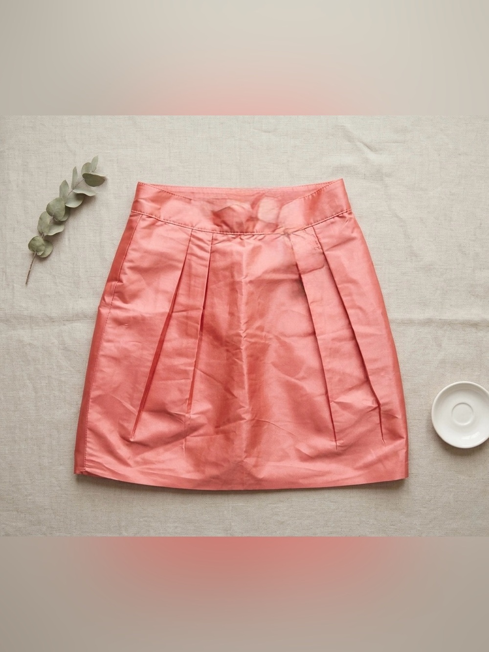 Satin Pleated Mini Skirt in Coral Pink